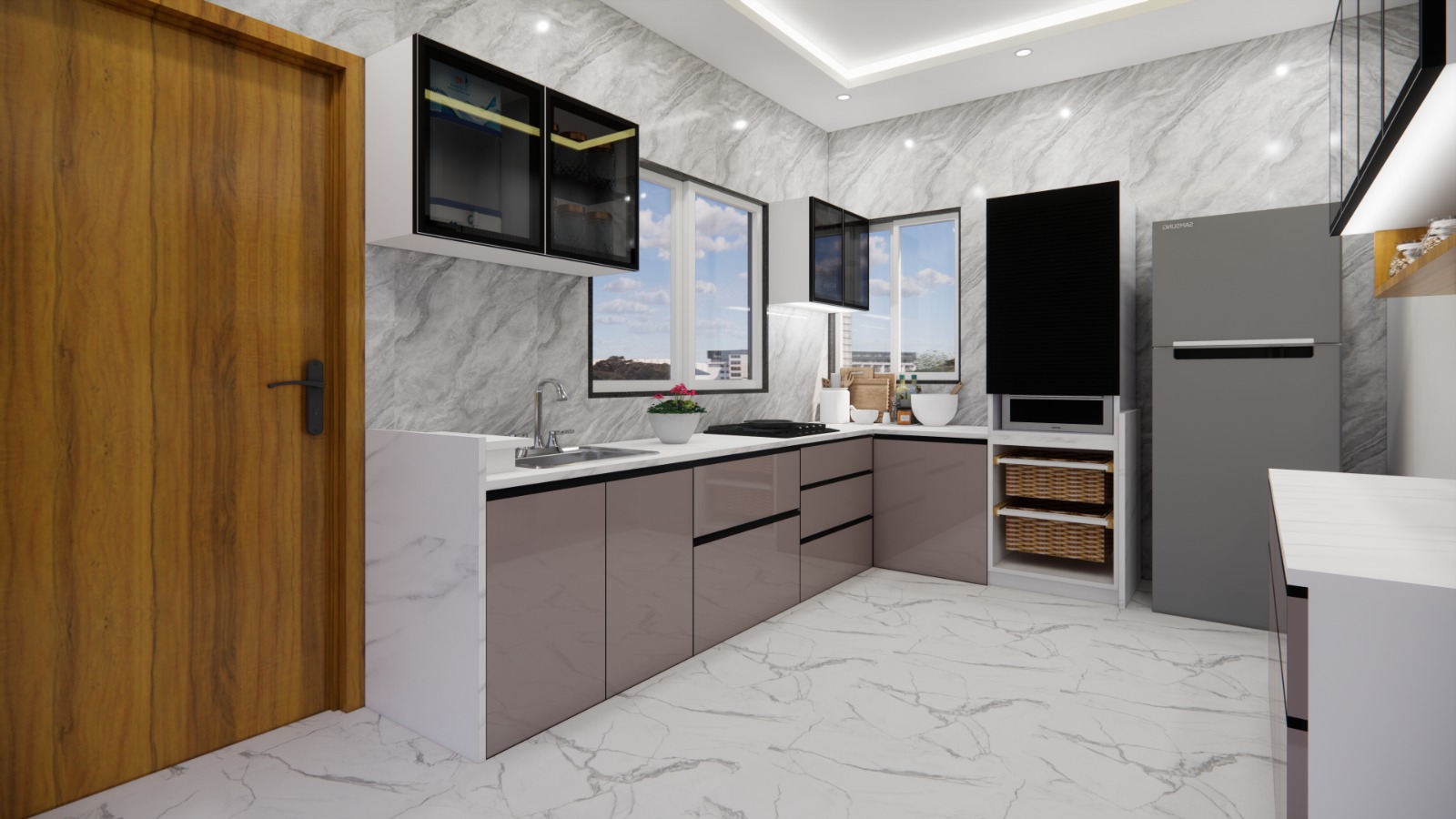 Grey Modular Kitchen